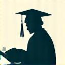 Icon of a person with a graduation cap and a magnifying glass, symbolizing student focus.
